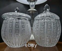 Vintage Set Of Czech Bohemian Queen Lace Lead Crystal Lidded Punch Bowls