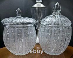 Vintage Set Of Czech Bohemian Queen Lace Lead Crystal Lidded Punch Bowls