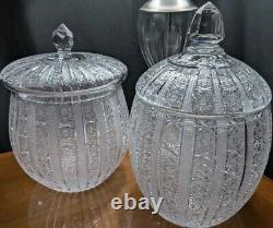 Vintage Set Of Czech Bohemian Queen Lace Lead Crystal Lidded Punch Bowls
