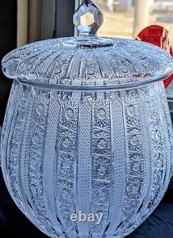 Vintage Set Of Czech Bohemian Queen Lace Lead Crystal Lidded Punch Bowls