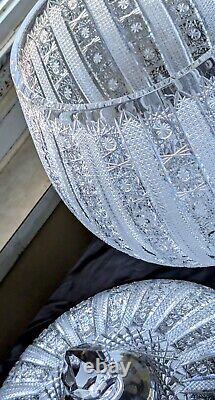 Vintage Set Of Czech Bohemian Queen Lace Lead Crystal Lidded Punch Bowls