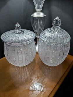 Vintage Set Of Czech Bohemian Queen Lace Lead Crystal Lidded Punch Bowls