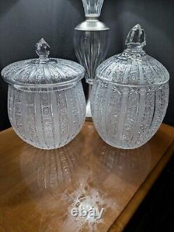 Vintage Set Of Czech Bohemian Queen Lace Lead Crystal Lidded Punch Bowls