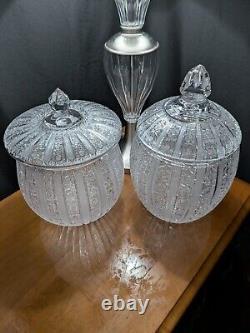 Vintage Set Of Czech Bohemian Queen Lace Lead Crystal Lidded Punch Bowls