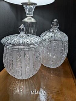 Vintage Set Of Czech Bohemian Queen Lace Lead Crystal Lidded Punch Bowls