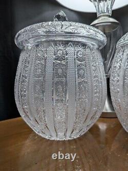 Vintage Set Of Czech Bohemian Queen Lace Lead Crystal Lidded Punch Bowls