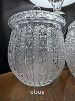 Vintage Set Of Czech Bohemian Queen Lace Lead Crystal Lidded Punch Bowls