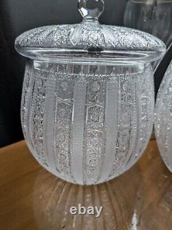 Vintage Set Of Czech Bohemian Queen Lace Lead Crystal Lidded Punch Bowls