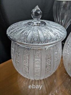 Vintage Set Of Czech Bohemian Queen Lace Lead Crystal Lidded Punch Bowls