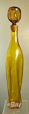 Vintage Signed Blenko Glass Twisted Decanter #5825-s Gold