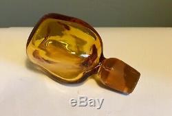 Vintage Signed Blenko Glass Twisted Decanter #5825-s Gold