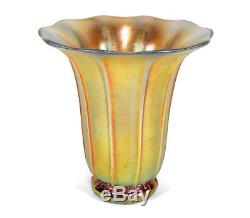 Vintage Steuben Gold Aurene Iridescent Art Glass Ribbed Shade Vase Shape 913