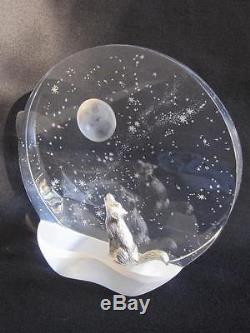 Vintage Steuben Wolf Moon Glass Sculpture Wilderness Serenade 1166 James Houston