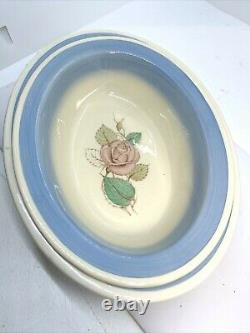 Vintage Susie Cooper PATRICIA ROSE Faded Blue Rim Serving Bowls1938 Art Deco 2pc