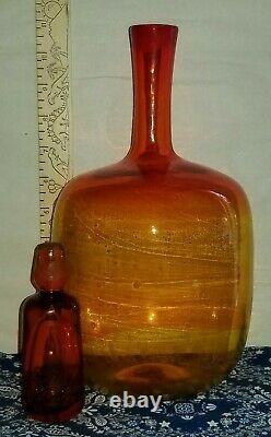 Vintage Tangerine Amberina Marked Blenko Glass Decanter 14H