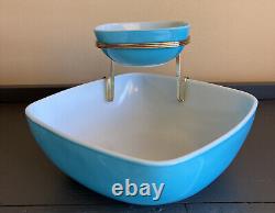 Vintage Turquoise Pyrex 025/410 Square Chip Dip Excellent 1959 Original Bracket