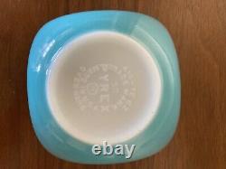 Vintage Turquoise Pyrex 025/410 Square Chip Dip Excellent 1959 Original Bracket