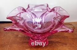 Vintage Viking Epic Thistle Pink Art Glass Bowl Handmade Sculptural Design #6718