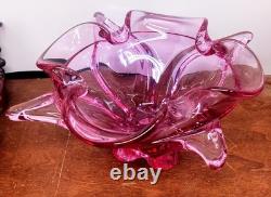 Vintage Viking Epic Thistle Pink Art Glass Bowl Handmade Sculptural Design #6718