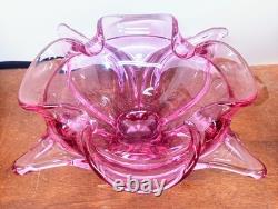 Vintage Viking Epic Thistle Pink Art Glass Bowl Handmade Sculptural Design #6718