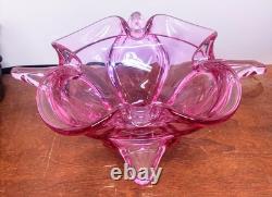 Vintage Viking Epic Thistle Pink Art Glass Bowl Handmade Sculptural Design #6718