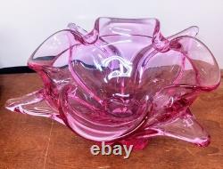 Vintage Viking Epic Thistle Pink Art Glass Bowl Handmade Sculptural Design #6718