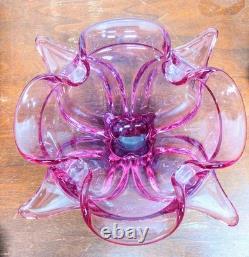 Vintage Viking Epic Thistle Pink Art Glass Bowl Handmade Sculptural Design #6718
