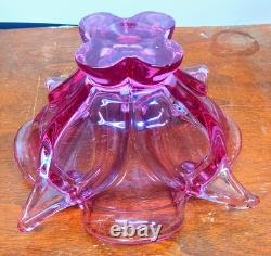 Vintage Viking Epic Thistle Pink Art Glass Bowl Handmade Sculptural Design #6718