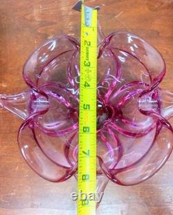 Vintage Viking Epic Thistle Pink Art Glass Bowl Handmade Sculptural Design #6718