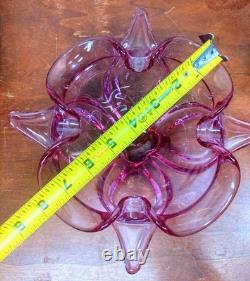 Vintage Viking Epic Thistle Pink Art Glass Bowl Handmade Sculptural Design #6718