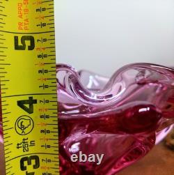 Vintage Viking Epic Thistle Pink Art Glass Bowl Handmade Sculptural Design #6718