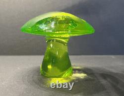 Vintage Viking Vaseline/Uranium Green Lime Glass Small Mushroom Glows Rare MINT