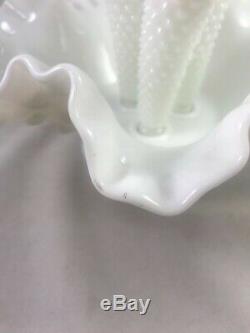 Vintage White Fenton Hobnail Milk Glass Epergne Vase Ruffled Bowl