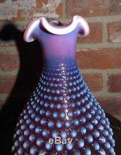 Vintage fenton plum opalescent hobnail wine decanter with stopper orig label