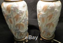 Vintage pair consolidated / phoenix lamps high relief bittersweet pattern 40s