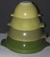 Vintage set of (4) Pyrex nesting/mixing bowls withshades of green 441,442,443,444