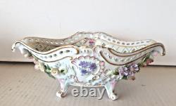 Von Schierholz Dresden German Porcelain 11x4x7 Flower Bowl Vase Basket Antique