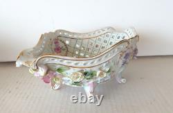 Von Schierholz Dresden German Porcelain 11x4x7 Flower Bowl Vase Basket Antique