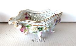 Von Schierholz Dresden German Porcelain 11x4x7 Flower Bowl Vase Basket Antique