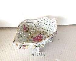 Von Schierholz Dresden German Porcelain 11x4x7 Flower Bowl Vase Basket Antique