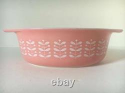 Vtg 1962 PYREX 043 1.5 Quart Pink Stem Promo Oval Casserole Dish rare MCM