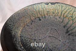 Vtg'91 Signed Richard Aerni Pottery Ash Glazed Stoneware Bowl-11 3/8 Mint