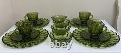 Vtg Avacado Green 16 Piece Set by Anchor Hocking Fairfield Pattern Scalloped