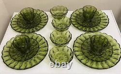 Vtg Avacado Green 16 Piece Set by Anchor Hocking Fairfield Pattern Scalloped