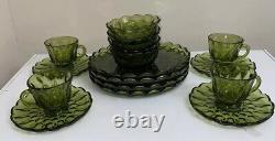 Vtg Avacado Green 16 Piece Set by Anchor Hocking Fairfield Pattern Scalloped