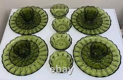 Vtg Avacado Green 16 Piece Set by Anchor Hocking Fairfield Pattern Scalloped