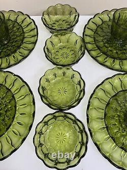 Vtg Avacado Green 16 Piece Set by Anchor Hocking Fairfield Pattern Scalloped
