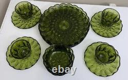 Vtg Avacado Green 16 Piece Set by Anchor Hocking Fairfield Pattern Scalloped
