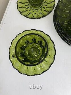 Vtg Avacado Green 16 Piece Set by Anchor Hocking Fairfield Pattern Scalloped