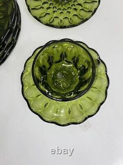 Vtg Avacado Green 16 Piece Set by Anchor Hocking Fairfield Pattern Scalloped